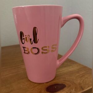 Tall Pink Latte Mug with Gold “Girl Boss” lettering on both sides